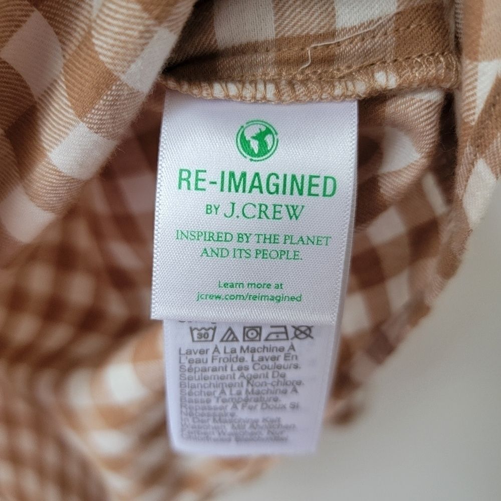 J. CREW Gingham Checked Camel White Long Sleeves Size X-Small - Picture 6 of 10